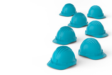Set of green safety helmets or hard caps isolated on white background