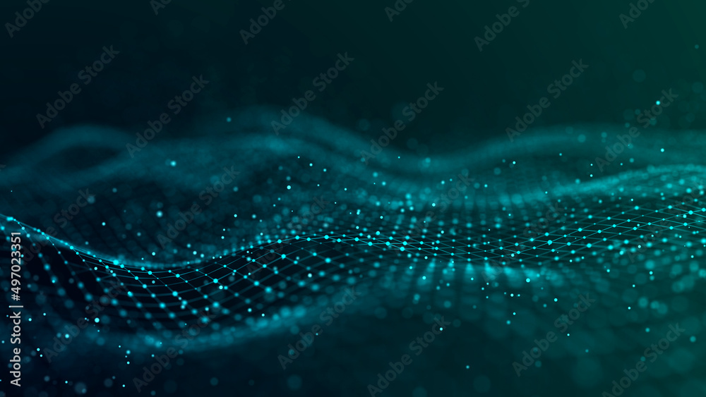 Poster hexagonal digital communication structure. connection of dots and lines on a dark background. 3d ren