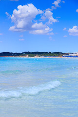 The most beautiful sandy beaches of Apulia in Italy: Porto Cesareo beach in Salento coast is ...