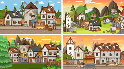 Naklejka premium Set of different scene medieval