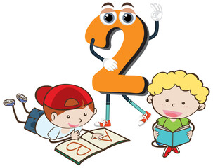 Two kids attached to number two