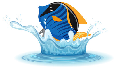 A water splash with fish on white background