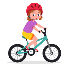 Fototapeta na wymiar Happy cute little girl boy riding bicycle. Children's activities. Vector cartoon.