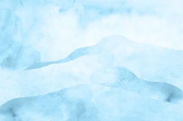 Selbstklebende Fototapeten Watercolor background, mountains and sky hills, pale blue, turquoise, cornflower blue, color transition, landscape © Aliaksandr