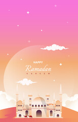 Ramadan Kareem Greeting Card Mosque Night Sky Vector Design Template