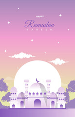 Ramadan Kareem Greeting Card Mosque Night Sky Vector Design Template