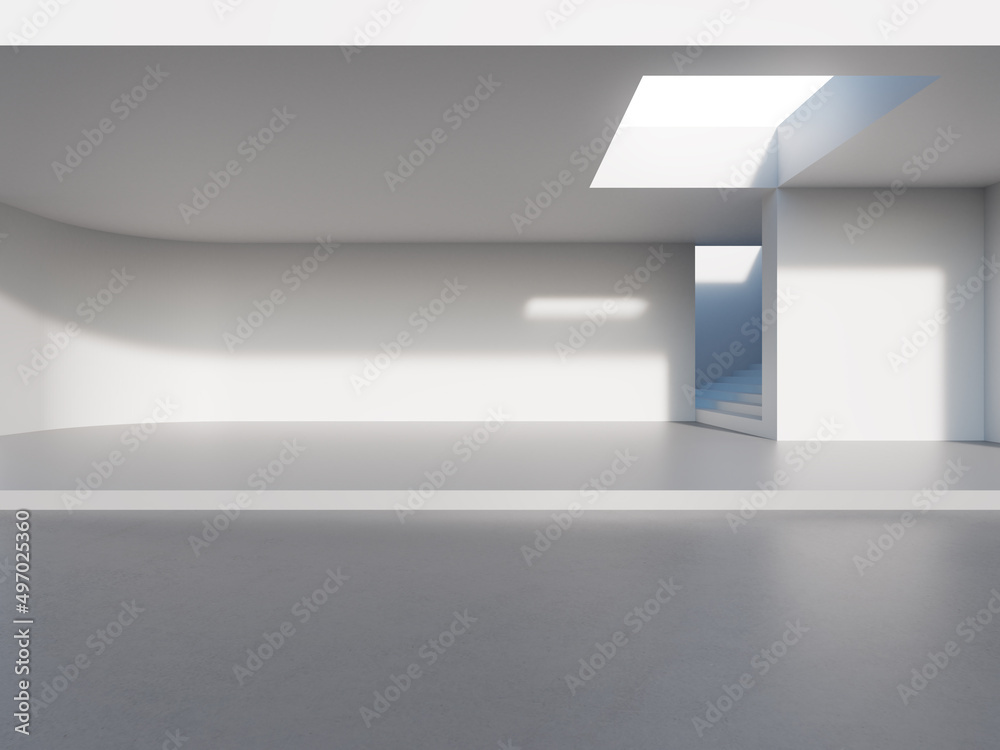 Fototapete 3d rendering of empty concrete space with light and shadow on the wall. Contemporary architecture design.