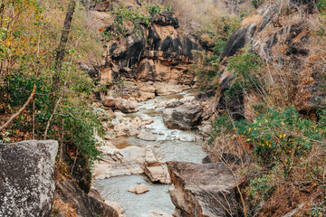 Pa Chang Cliff Thailand Canyon, Op Luang National Park, Hot Mae Sariang Highway, Mae Chaem river, Doi Inthanon, Chiang Mai
beautiful blue sky high peak mountains guiding for backpacker camping