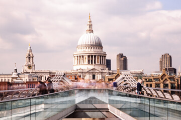St Pauls cathedral and Millennium bridge in motion