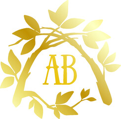 frame for a monogram of tree branches with leaves