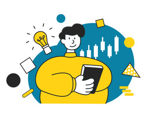 Simple modern style vector of trader, young man with tablet in hand for trading, Mega set, business and finance concept illustration.