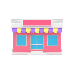 Pink street awning storefront local shop building exterior realistic 3d icon vector illustration
