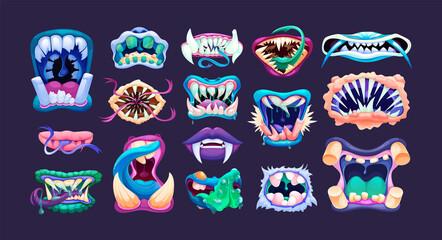 Terrible monster mouths. Scary lips teeth and tongue monsters.