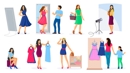 Woman shopping in a clothing store vector