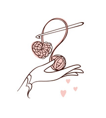 Crochet heart.  Crochet my hobby. Logo. Vector illustration. - obrazy, fototapety, plakaty