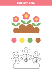 Color cute flower bed. Worksheet for kids.