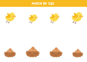 Matching game for preschool kids. Match birds and nests by size.