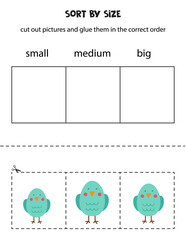 Sort pictures by size. Educational worksheet for kids.