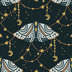 Butterfly Pattern vector, Boho Style Butterflies pattern,  Scandinavian Seamless Pattern with Butterflies © DeepPurple