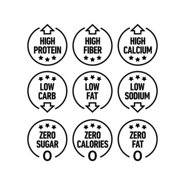 Nutritional information vector icons set for product label or advertising