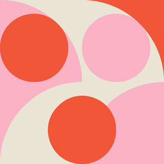 Modern vector abstract  geometric background with circles, rectangles and squares  in retro Scandinavian style. Pastel colored simple shapes graphic pattern.