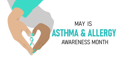 ASTHMA ALLERGY AWARENESS MONTH. Hands making heart shape holding awareness ribbon