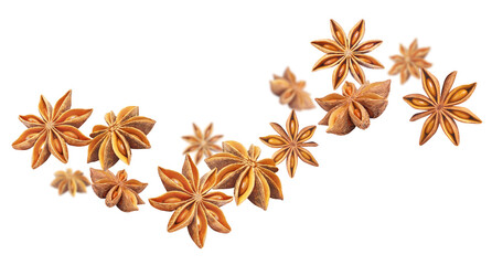 Flying delicious star anise, isolated on white background