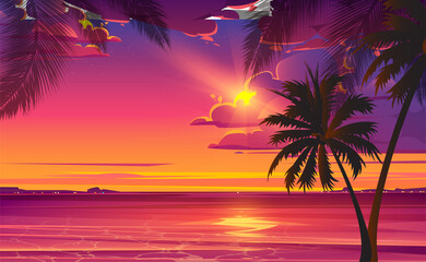 sunset background with coconut tree
