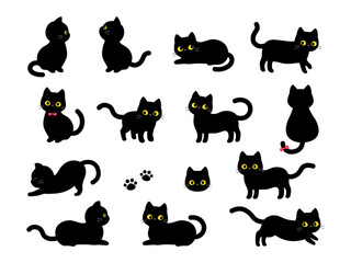 かわいい黒猫のイラストセット
