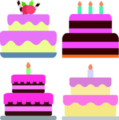 Collection of party cake icon design, Birthday Cake Element Illustration.