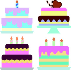 Collection of party cake icon design, Birthday Cake Element Illustration.