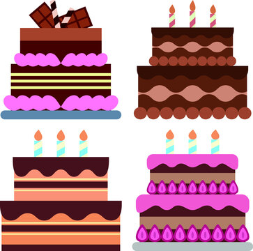 Collection of party cake icon design, Birthday Cake Element Illustration.