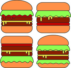 Collection of delicious hamburger element creation, Tasty food illustration graphic design.