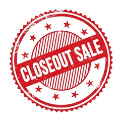 CLOSEOUT SALE text written on red grungy round stamp.