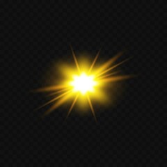 Shine golden sun, star of the light vector illustration on a transparent background. Light explodes, light effect design element