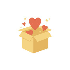 Vector Illustrations donation box with hearts. Concept of charity