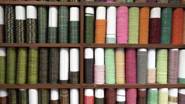Colorful bangles on the shelf, Mumbai, India