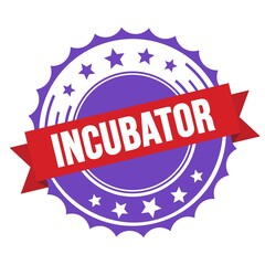 INCUBATOR text on red violet ribbon stamp.