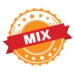 MIX text on red orange ribbon stamp.