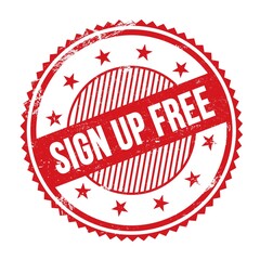 SIGN UP FREE text written on red grungy round stamp.