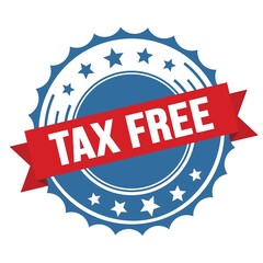 TAX FREE text on red blue ribbon stamp.