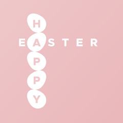 Happy Easter. Vertical title in white eggs. Pink color. For greeting card, poster, banner. Vector illustration, flat design