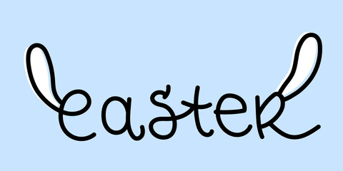 Happy Easter background. Lettering with ears rabbit. For greeting card, poster, banner. Horizontal format. Vector illustration, flat design