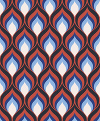 Abstract geometric seamless pattern. Colorful ogee wallpaper vector print. Multicolor asian style fishcsale ornament. Simple shaped small scale fashion textile design