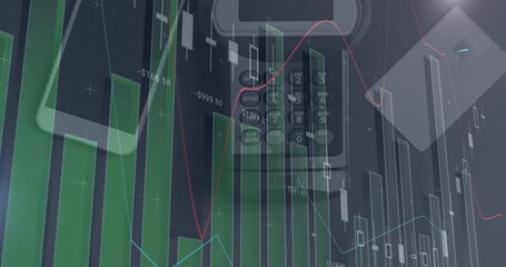 Animation of graphs and financial data over payment terminal and smartphone - Powered by Adobe