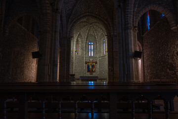 Interior monastery of Santo Toribio de Liébana located near Potes. Cantabria, Spain. - obrazy, fototapety, plakaty