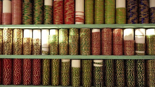 Colorful bangles on the shelf, Mumbai, India