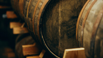 wine barrels in cellar
