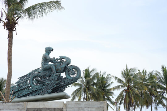 LOMBOK, INDONESIA - MARET 18, 2022 : President Jokowi statue at the Mandalika Circuit