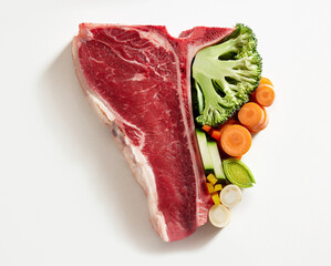 Bbq t bone steak on white background as eat less meat symbol